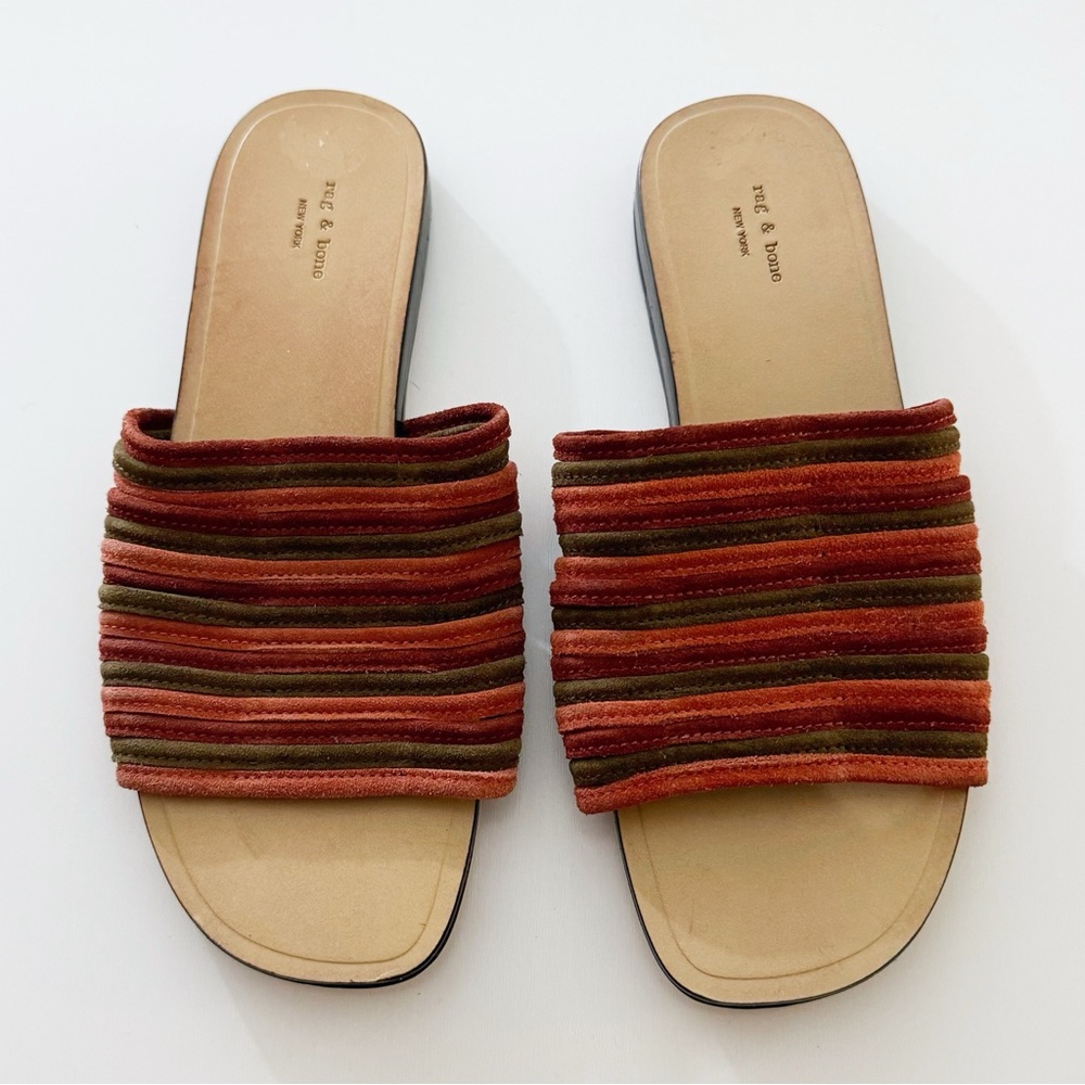 rag & bone Multicolor Striped Slide Sandals - Rust, Olive, Tan